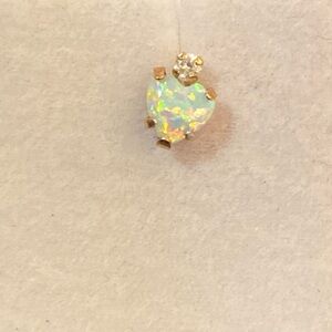 10k Heart Opal Stud Earring with Sparkling Top Stone - White Opalescent